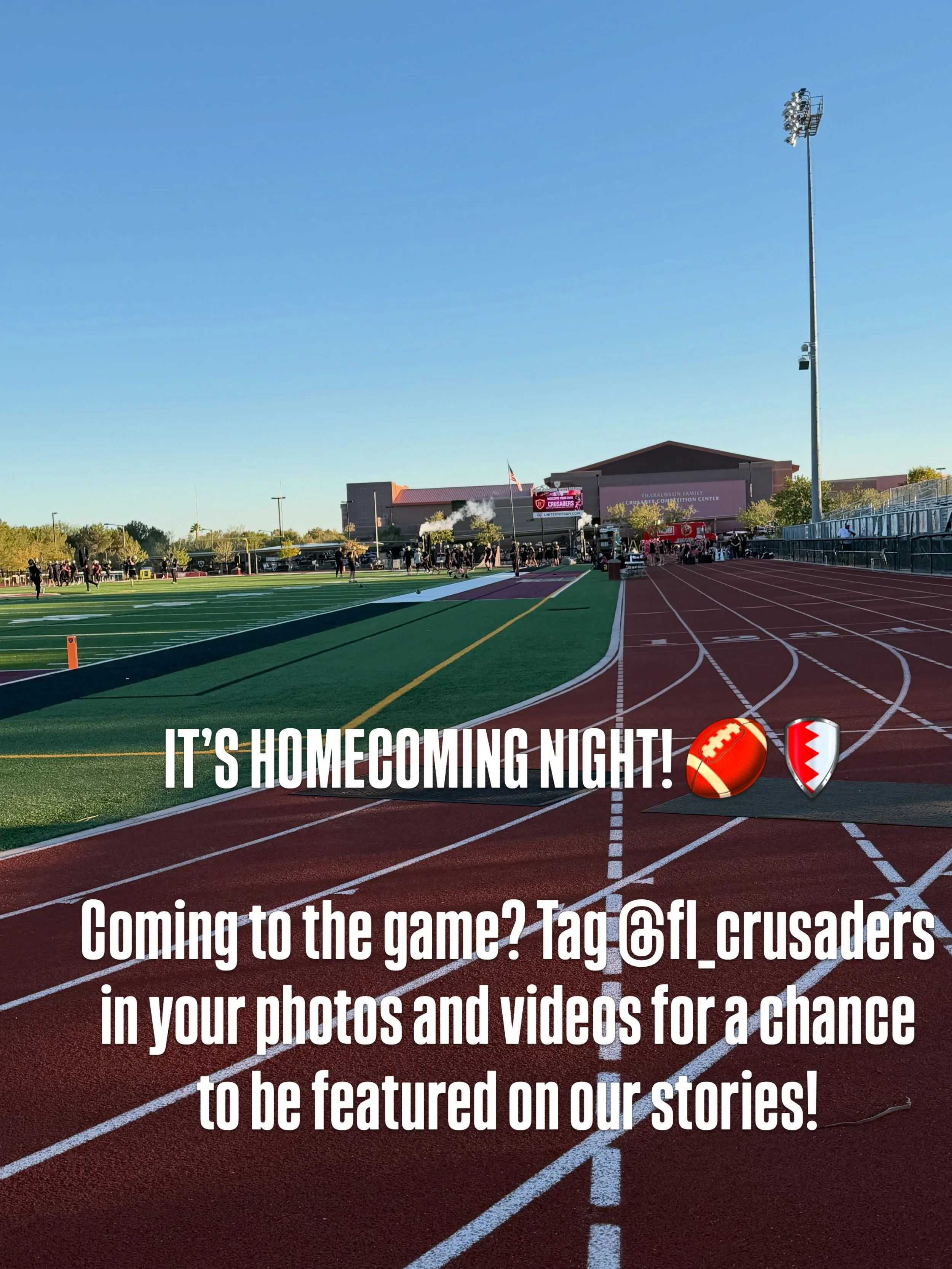 IT&rsquo;S HOMECOMING NIGHT, CRUSADERS! 🏈🛡️

We want to see Homecoming through YOUR eyes! Whether you&rsquo;re cheering in the stands, hanging out with friends, or celebrating under the Friday night lights, tag @fl_crusaders in your photos and vide