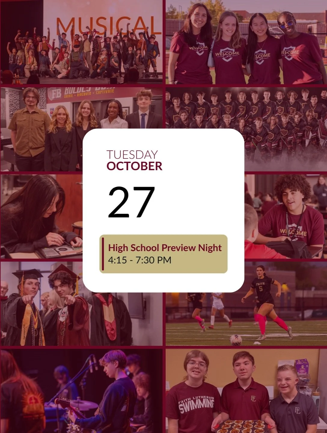 📣 ONE MORE DAY TO REGISTER!

High School Preview Night is almost here, and there&rsquo;s just ONE MORE DAY to register! 🛡️

Whether you&rsquo;re a current Faith Lutheran student or a prospective family, join us for an evening exploring what life as