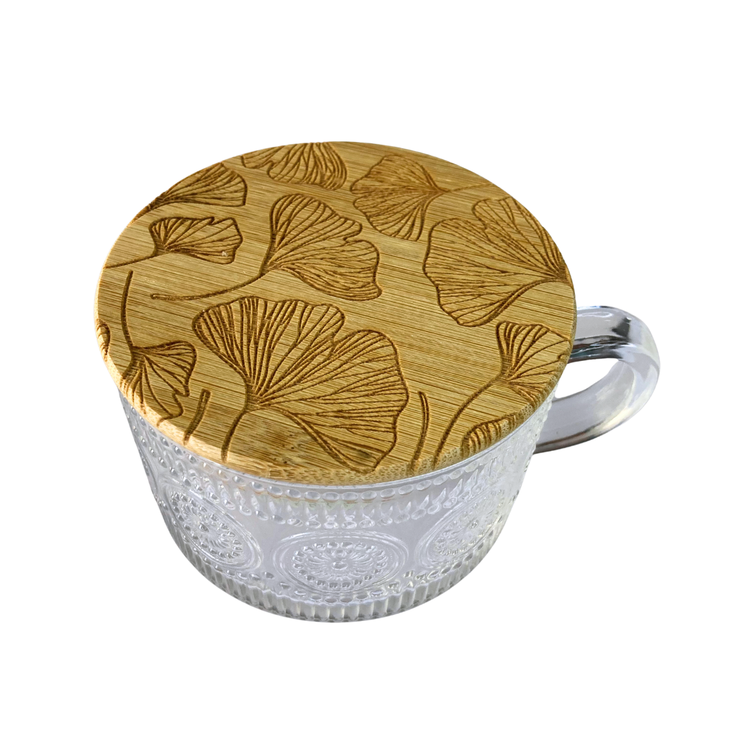 Gingko Leaf Glass Tea Cups w/ Cover