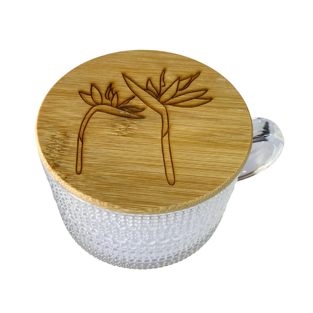 Birds of Paradise Glass Tea Cups w/ Cover