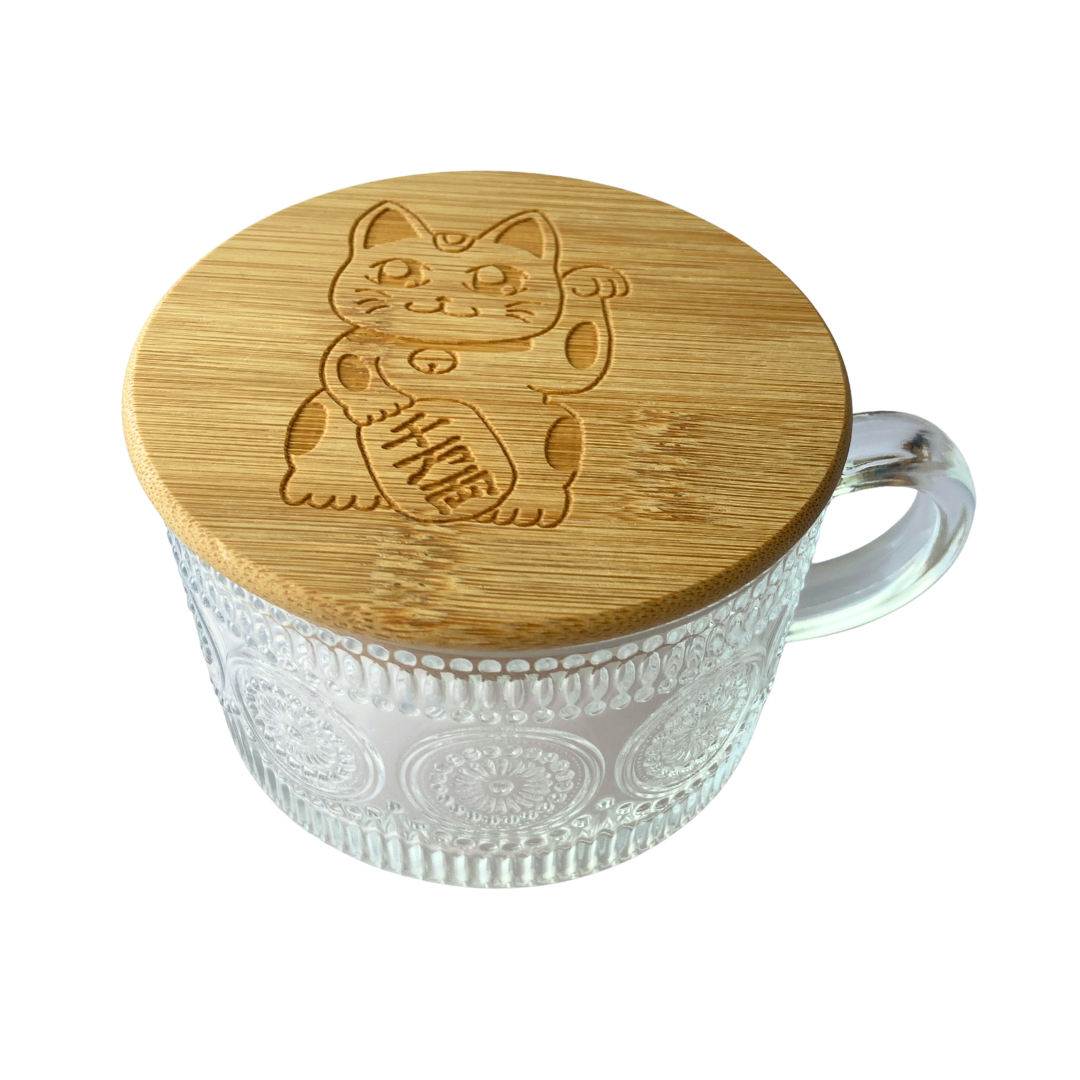 Lucky Cat Glass Tea Cups w/ Cover