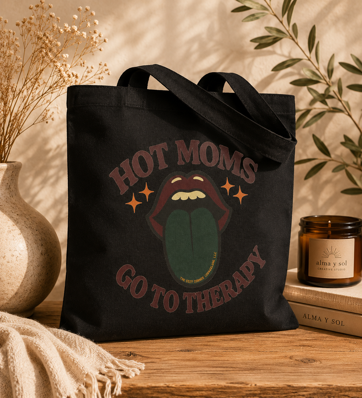 "Hot Moms Go to Therapy" Tote Bag