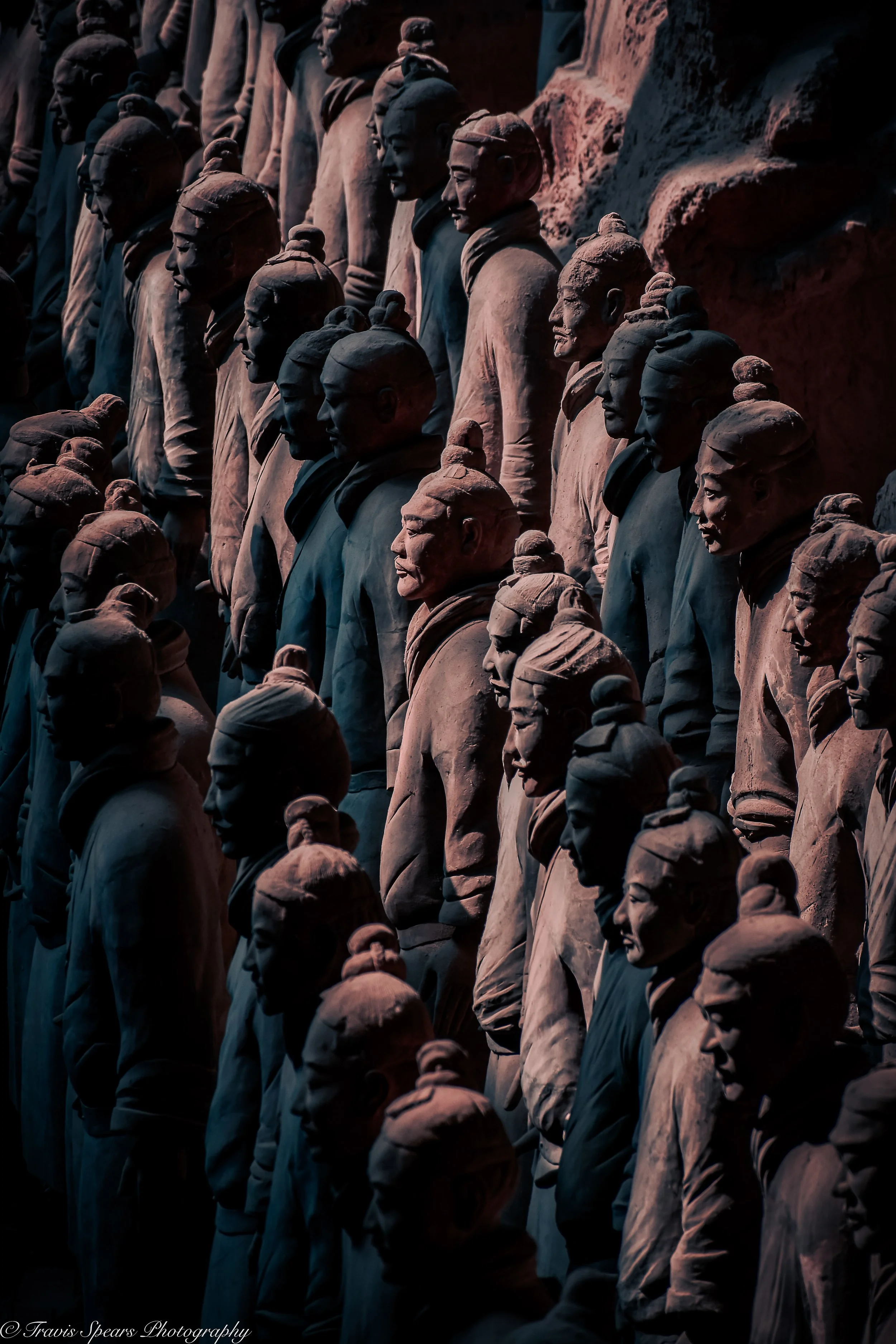 Portrait of Shadowed Crimson Terracotta Warriors
