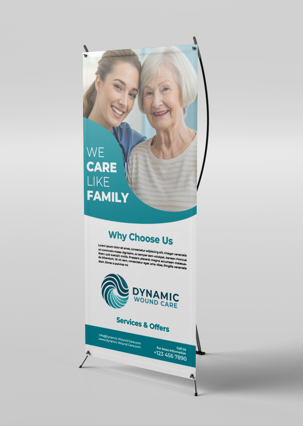 Dynamic Home Care
Roll-up banner and print display design for Dynamic Home Care, a Florida home healthcare provider.