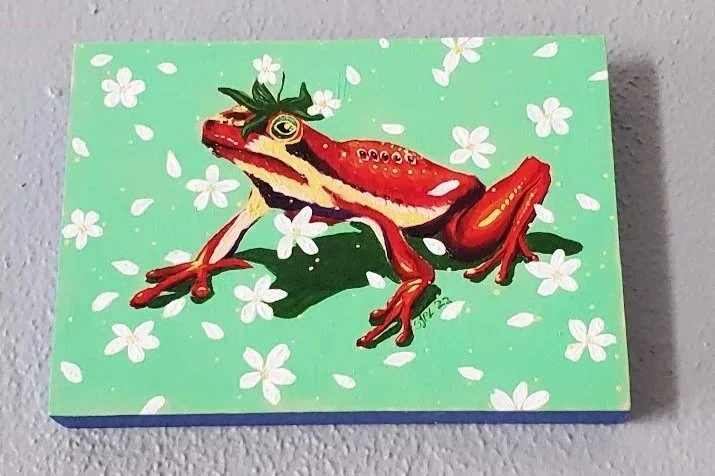 Strawberry Frog, acrylic, 2022