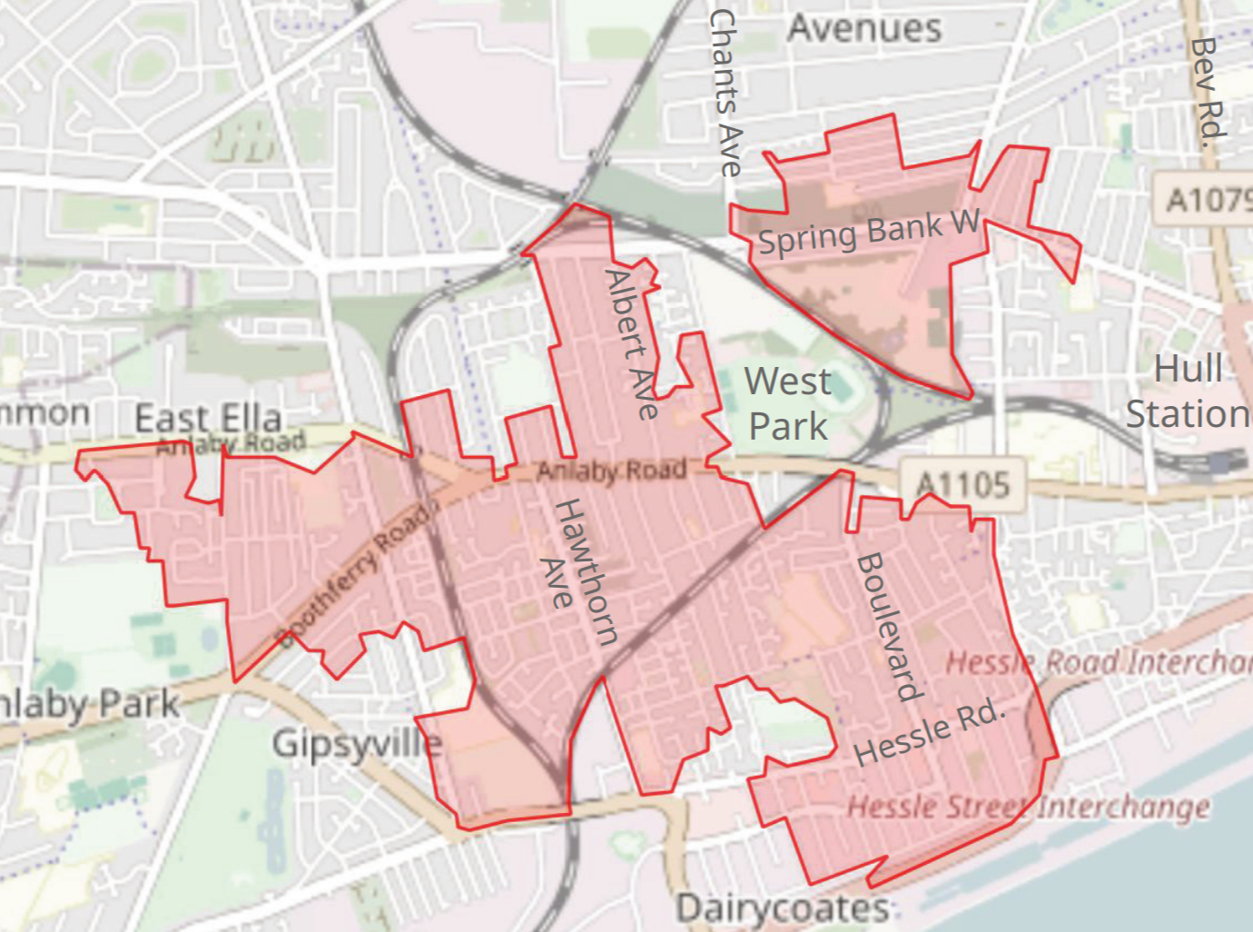 Map of the Power Plangeo area, covering most of HU3 as well as parts of HU4 and HU5.