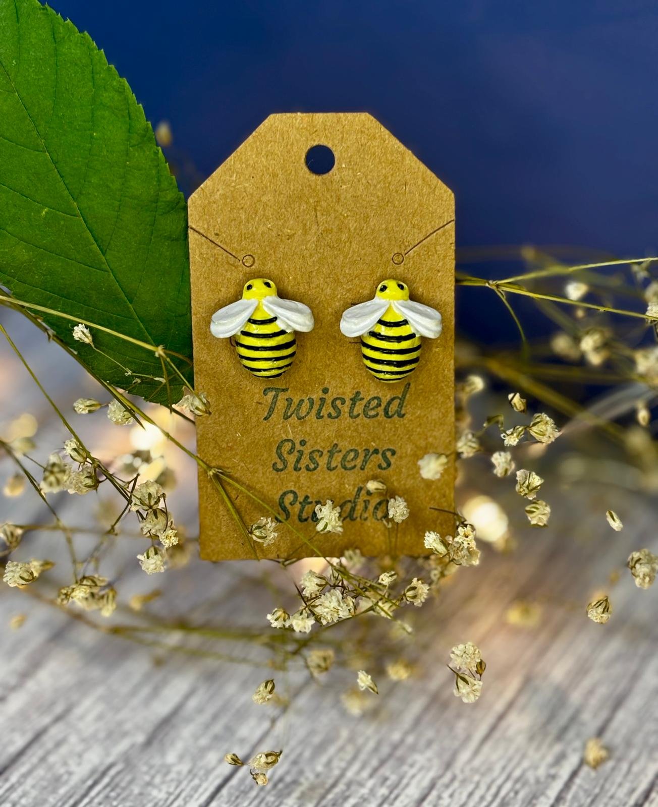 Handmade Polymer Bee Post Earrings