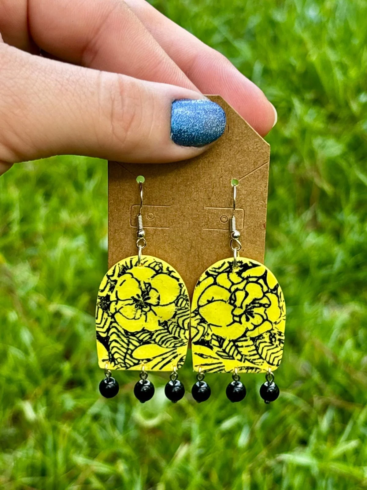 Handmade Yellow Polymer Dangle Earrings
