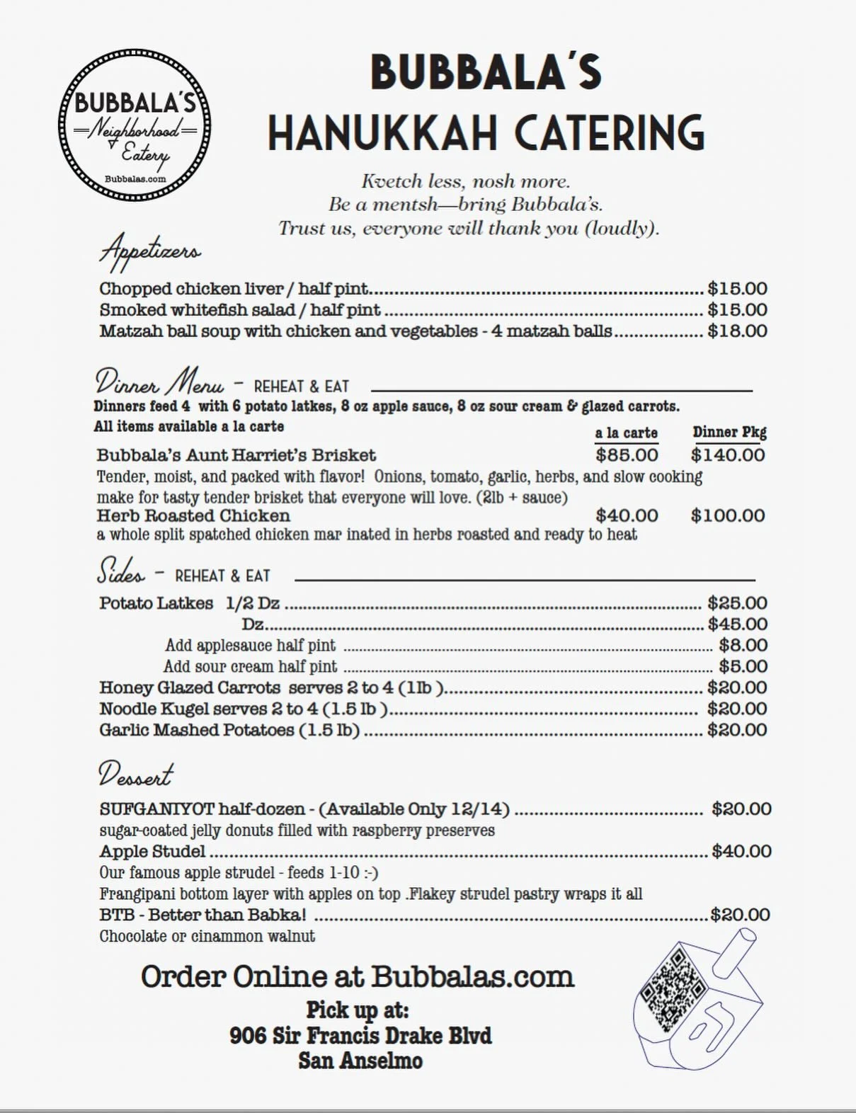 Hanukkah is right around the corner and we have our special menu ready! Order all of your family&rsquo;s favorites right from our website. &bull;	#HanukkahFeast
	&bull;	#FestivalOfLights
	&bull;	#EightNightsEightBites
	&bull;	#LChaim
	&bull;	#Hanukka