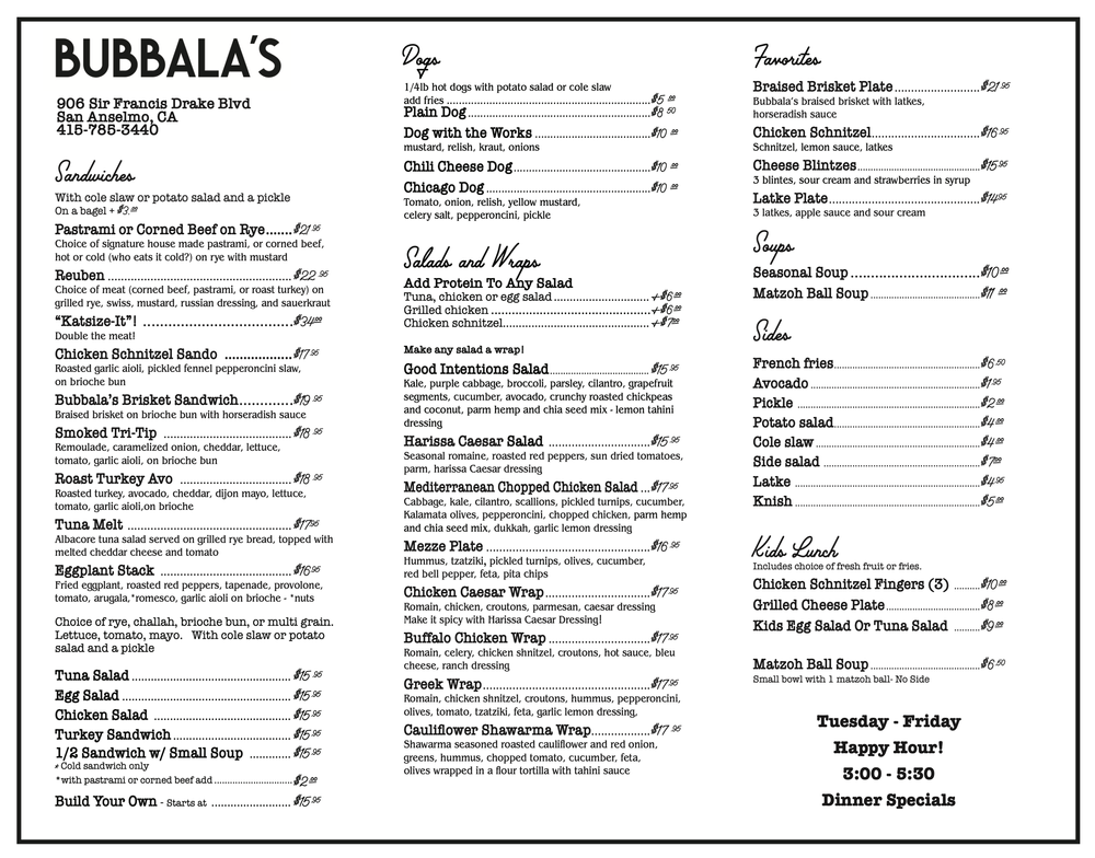 Menu — Bubbala's Neighborhood Eatery