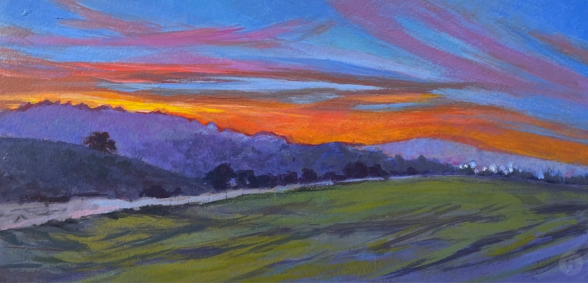 Friday Night Lights, Acrylic on Paperboard  13"w x 6"h