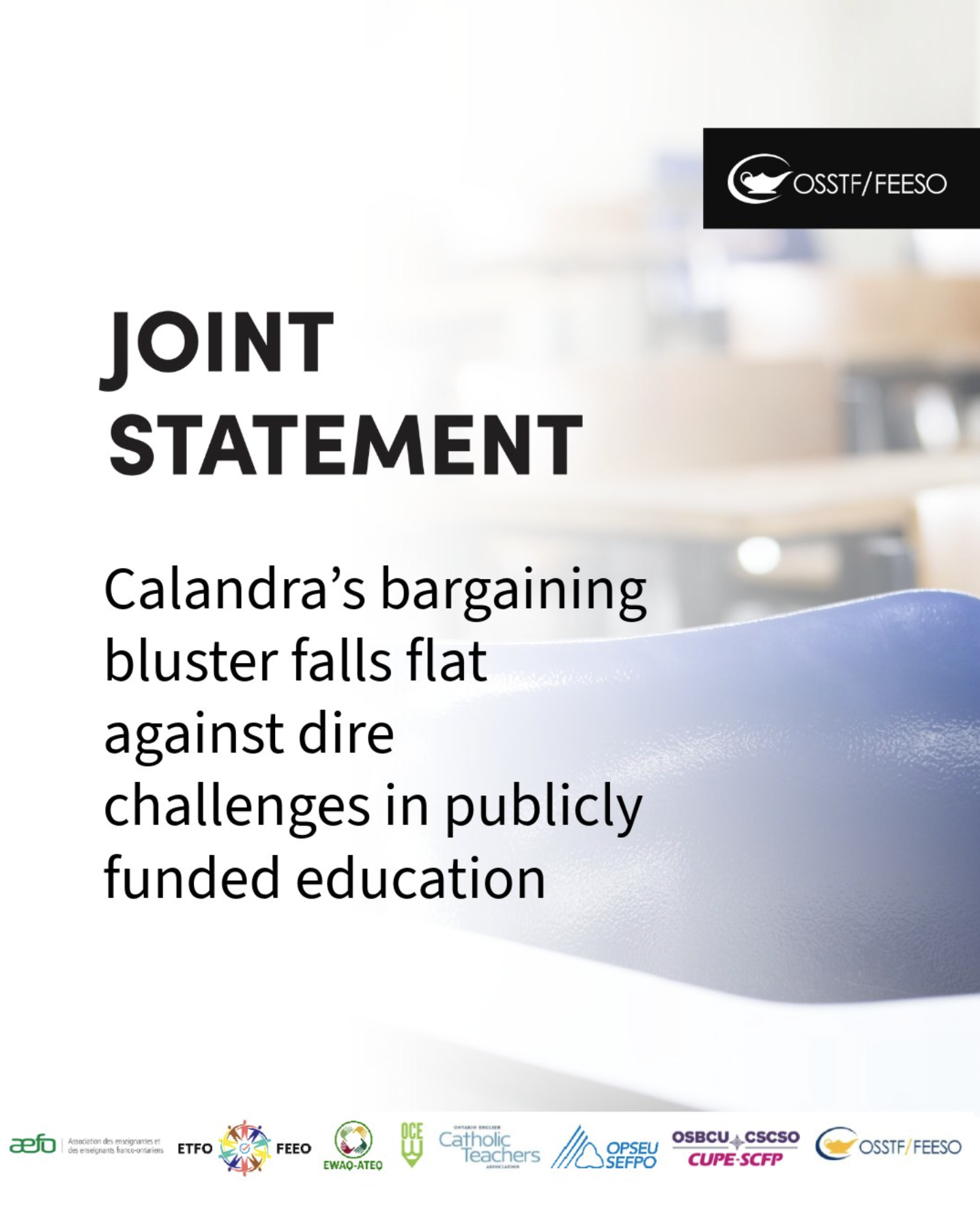 JOINT STATEMENT: Calandra's bargaining bluster falls flat against dire challenges in publicly funded education
