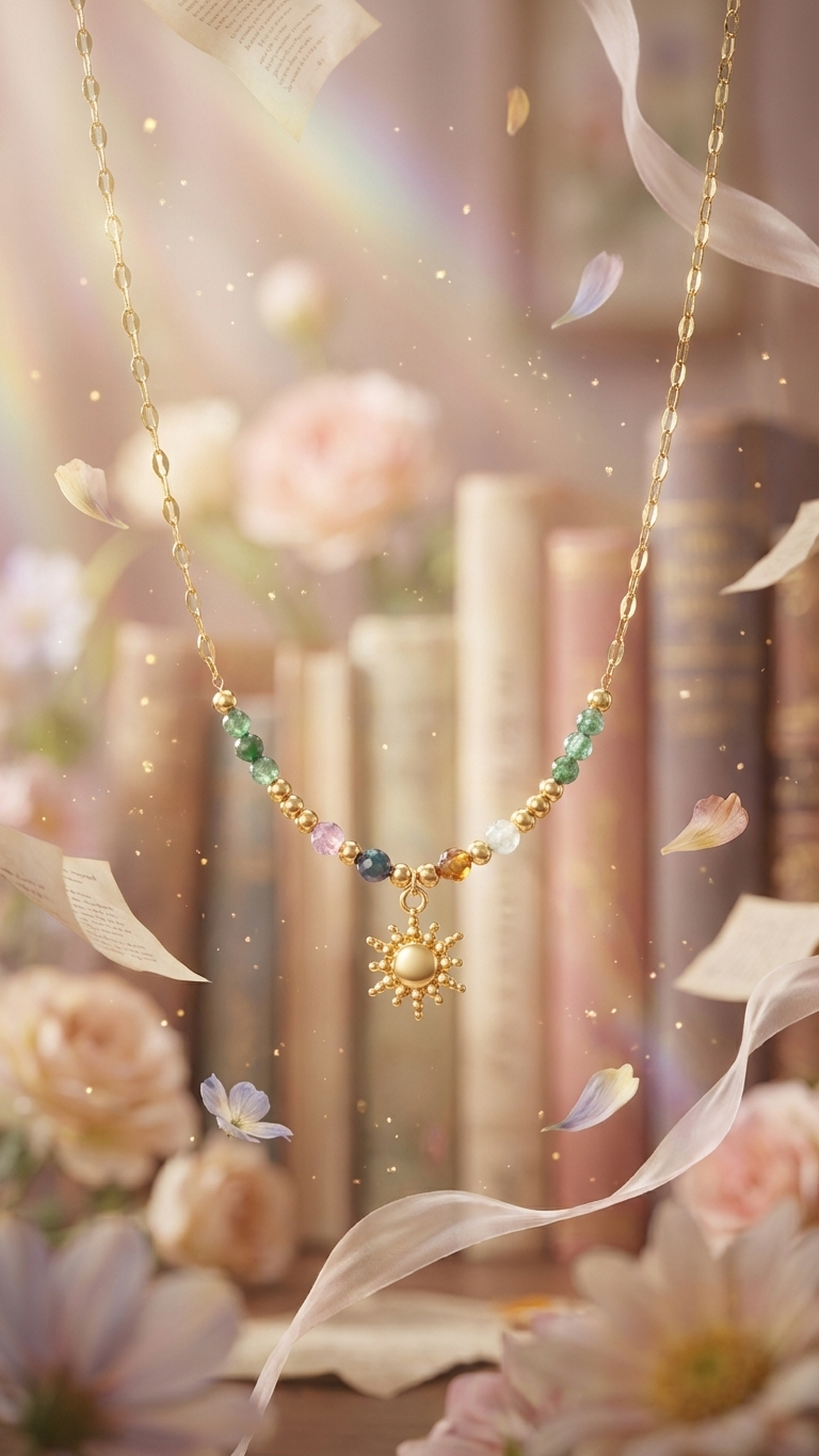 Stone Sun Necklace - 18k Gold Plated