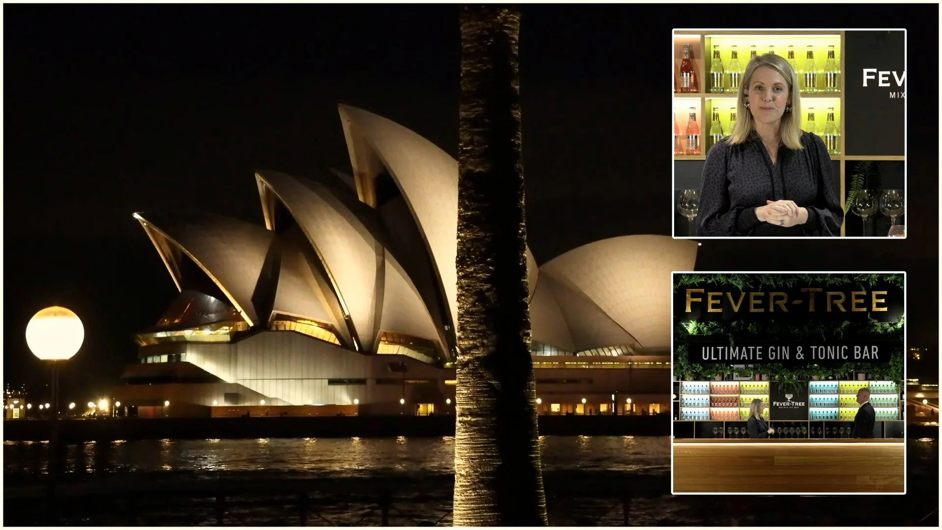 Fever Tree mixer festival live stream produced by Mediahouse at Sydney Harbour with the Opera House at night