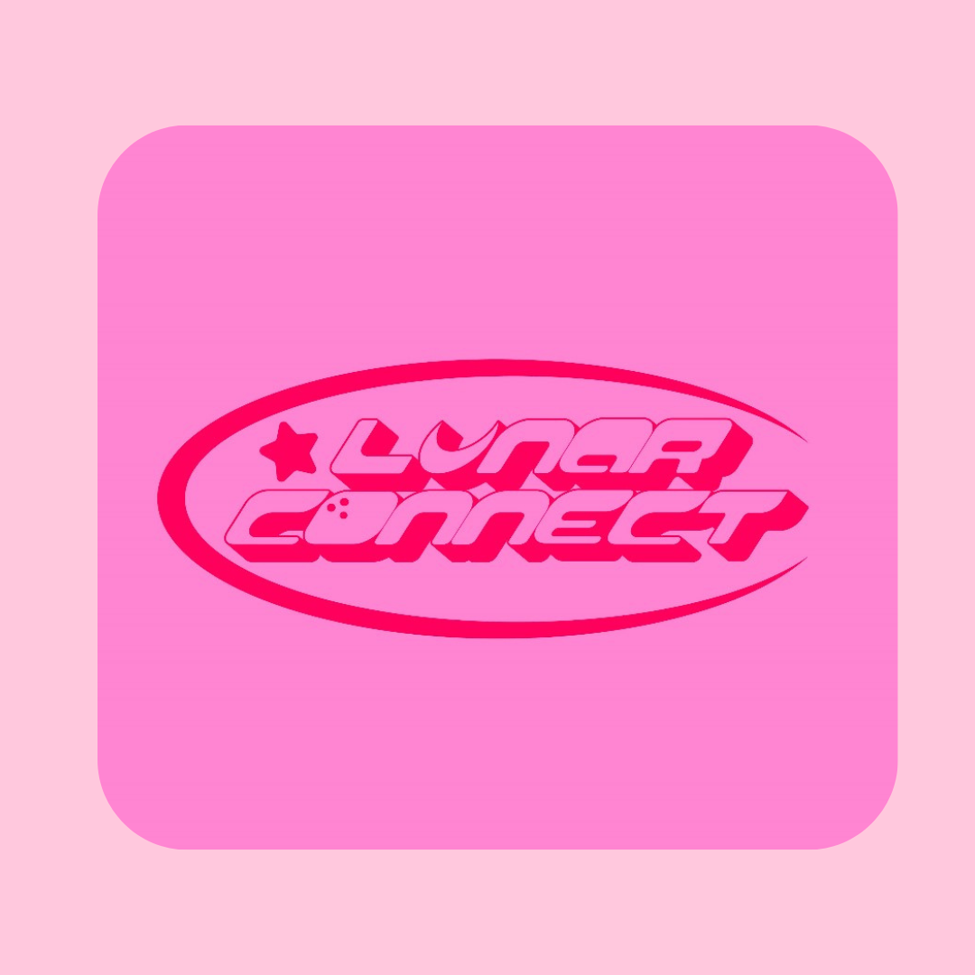 Pink logo with the words 'Lunar Connect' inside an oval, accented by a star and dots, on a pink background.
