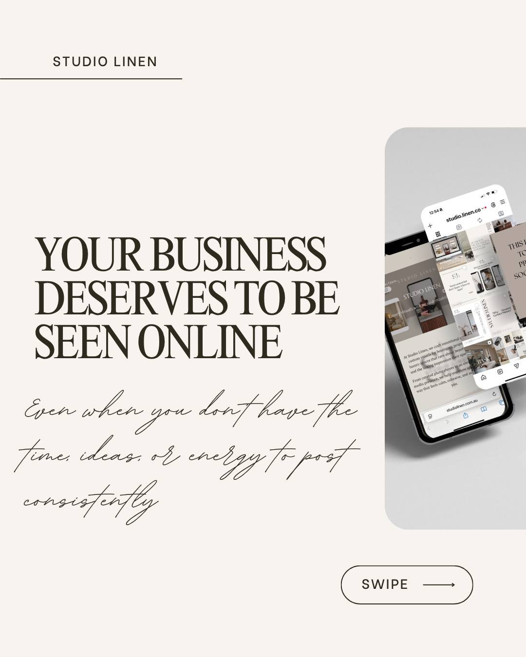 Your business deserves to be seen online - even when you don&rsquo;t have the time, ideas, or energy to post consistently 🤍

That&rsquo;s where Studio Linen comes in.

We help businesses create content that feels natural, aligned, and actually conne