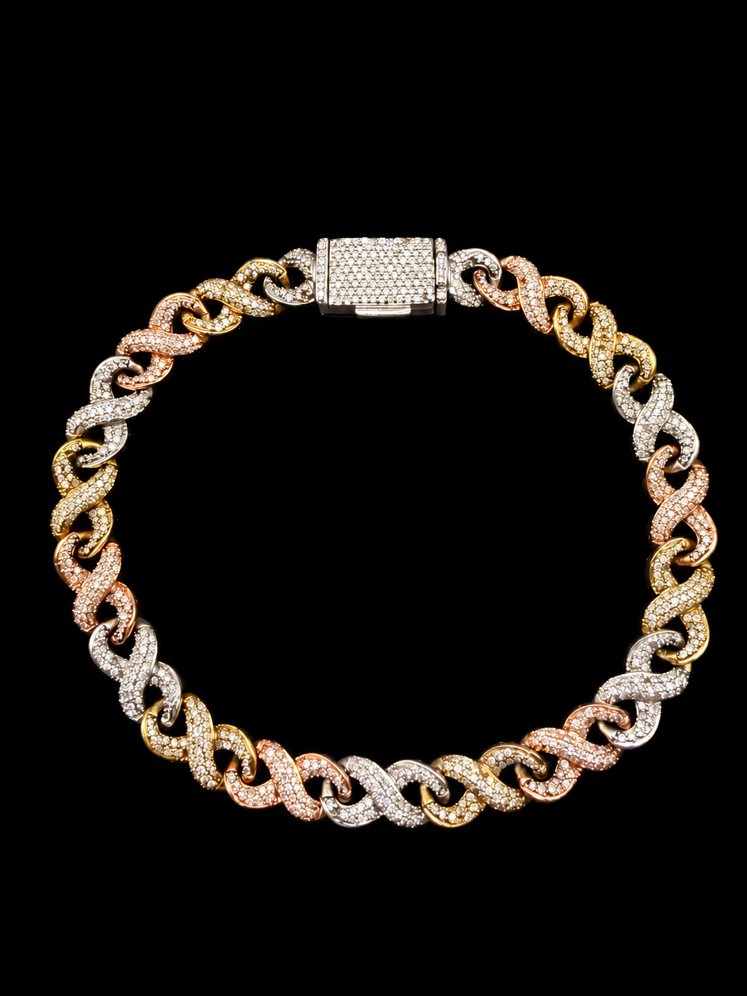 10K Tri-Color Gold, 3.50CTW Natural Diamond Infinity Link Bracelet