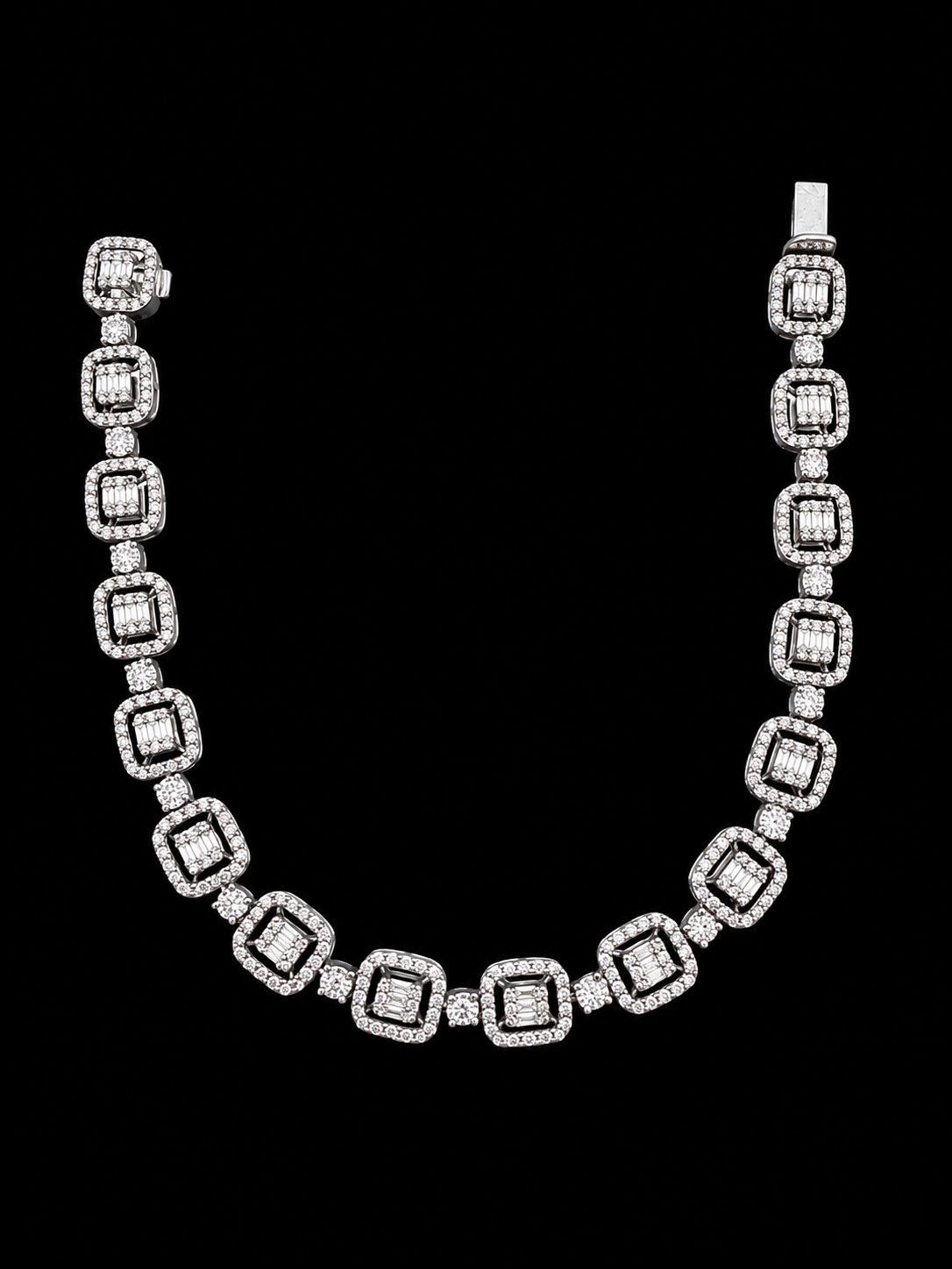 10K White Gold, 3.50CTW Natural Diamond Baguette Bracelet