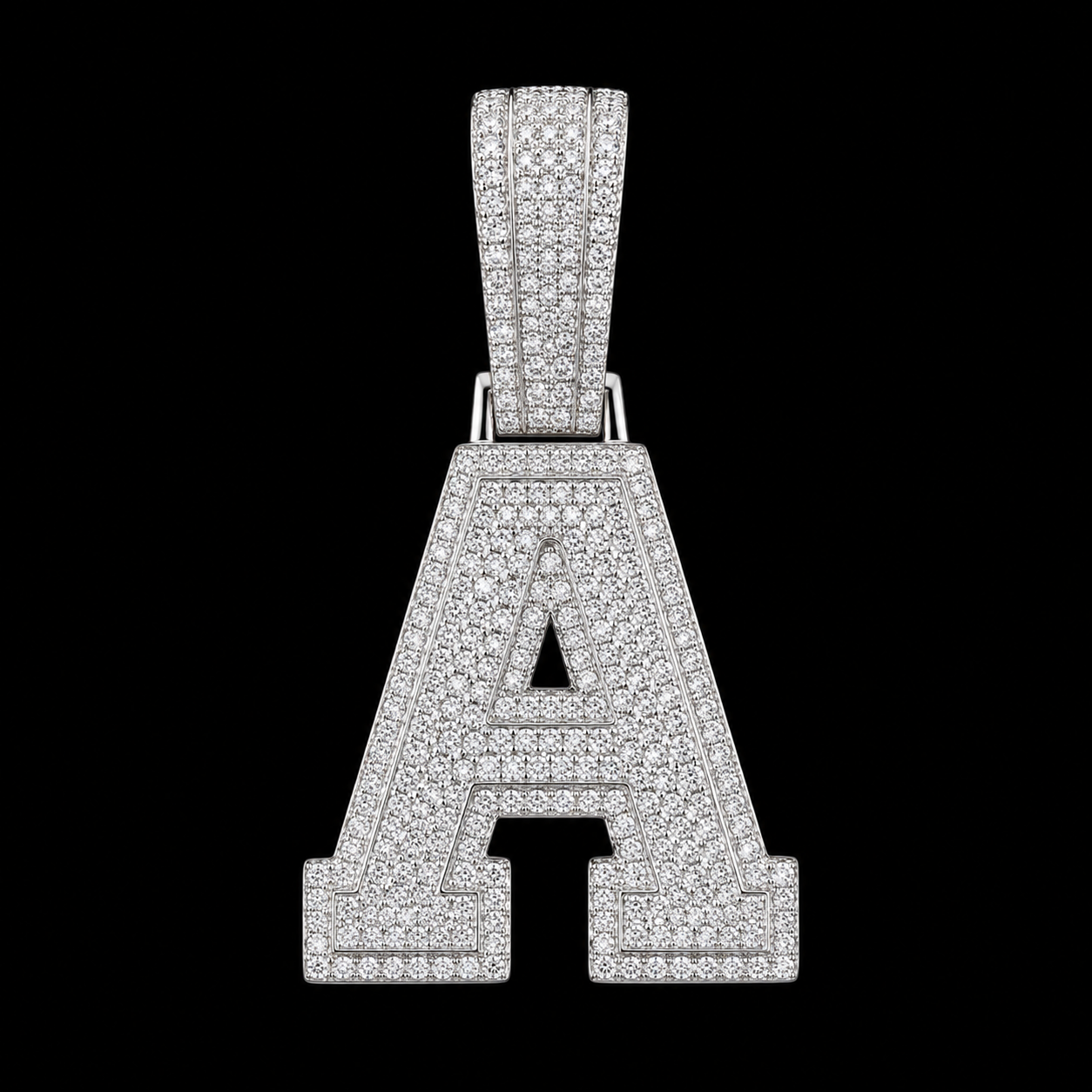 925 Silver, Moissanite Iced A-Z Initial Pendant