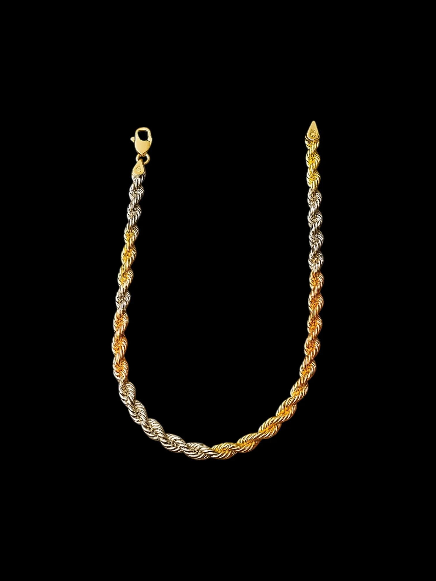 14K Tri-Color Gold, 4MM Solid Rope Bracelet