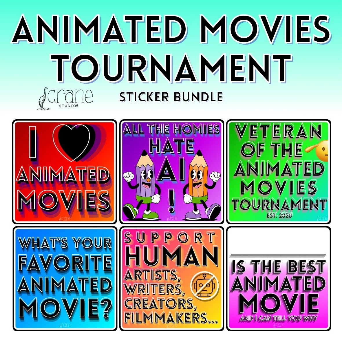 some of you know that i run an Animated Movies Tournament every year, but if not, now you do! anyway, I came up with a new sticker bundle to celebrate this years iteration. you can pick it up in my shop!