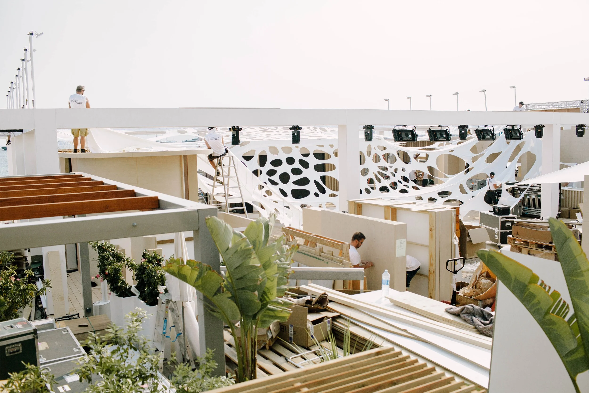 Construction image - custom deck built out on the beach