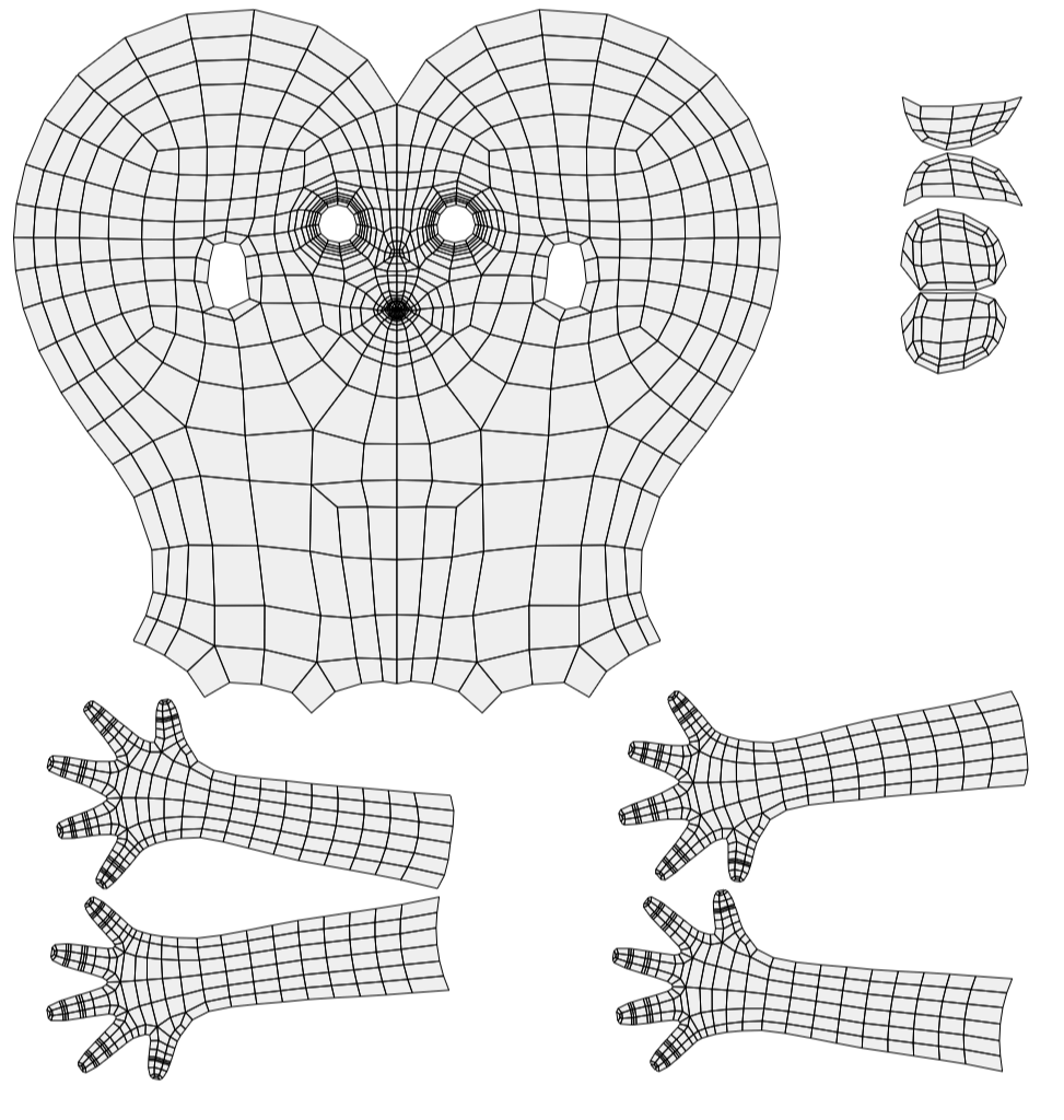 3D wireframe model of a cute cartoon hamster with large eyes, small nose, he stands upright with outstretched hands.