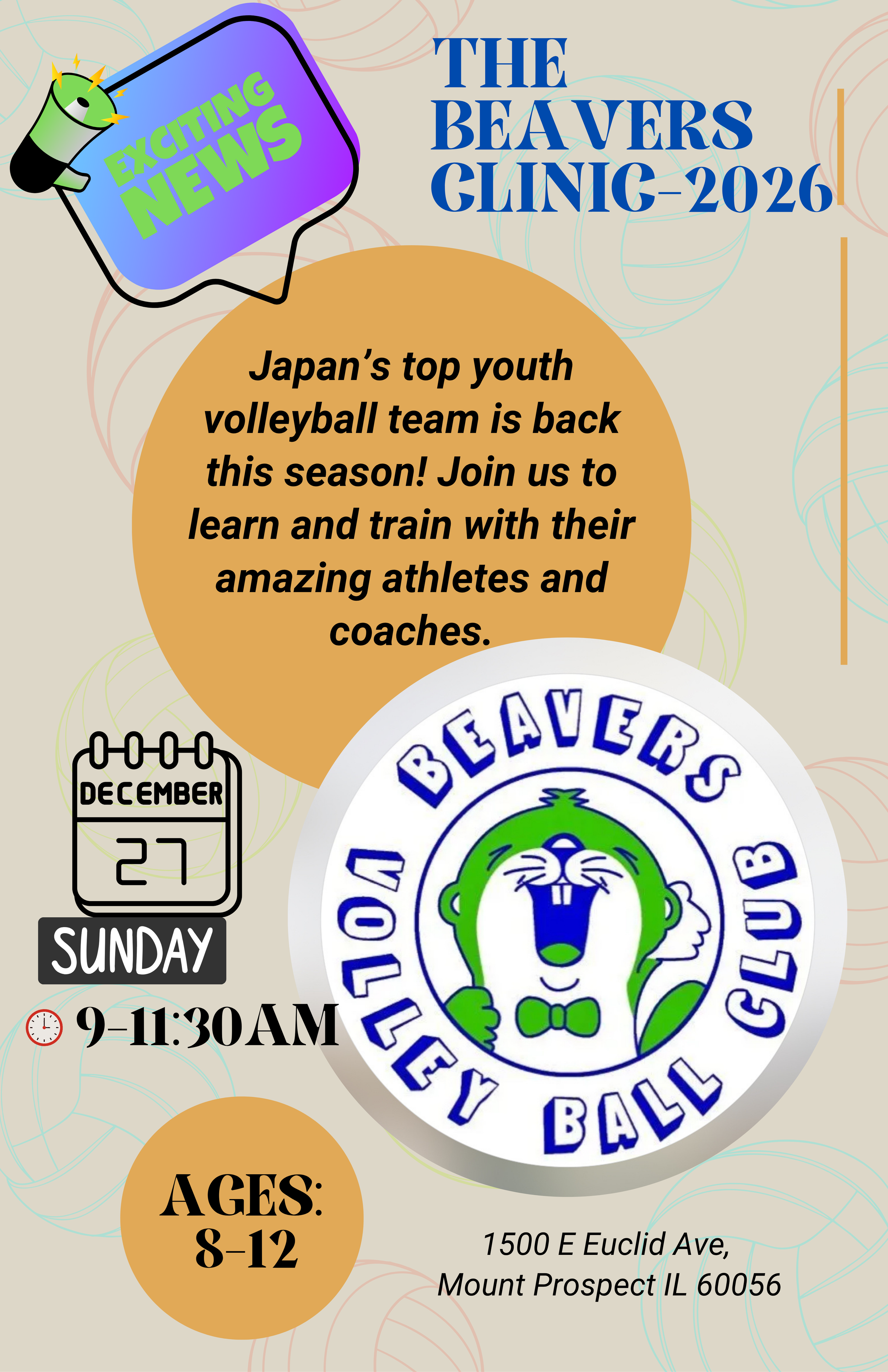 Beavers Clinic 2026: Sunday Session (Mt. Prospect) - 8-12 ages