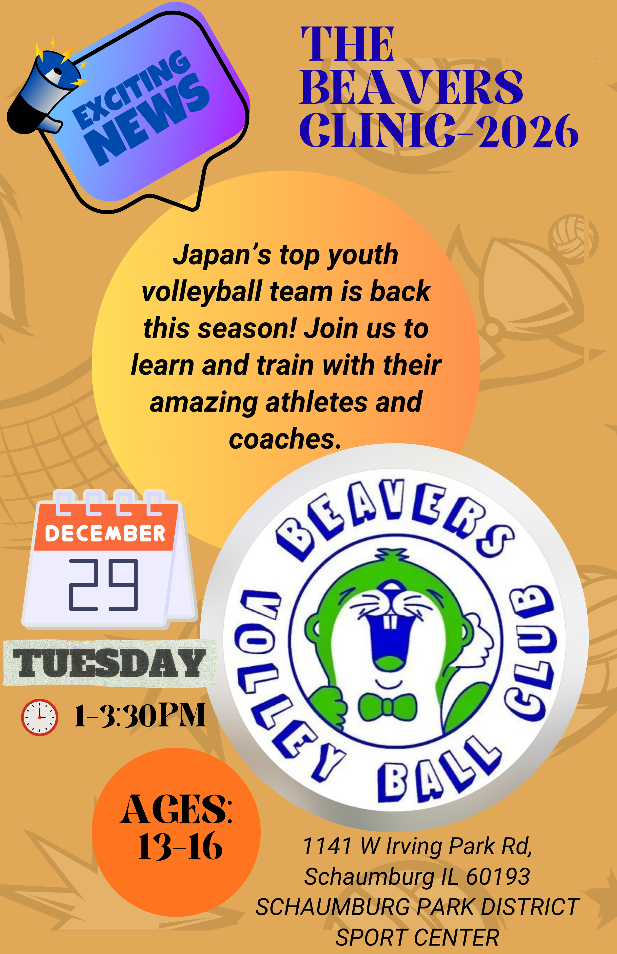 Beavers Clinic 2026: Tuesday Session (Schaumburg) - Ages 13-16
