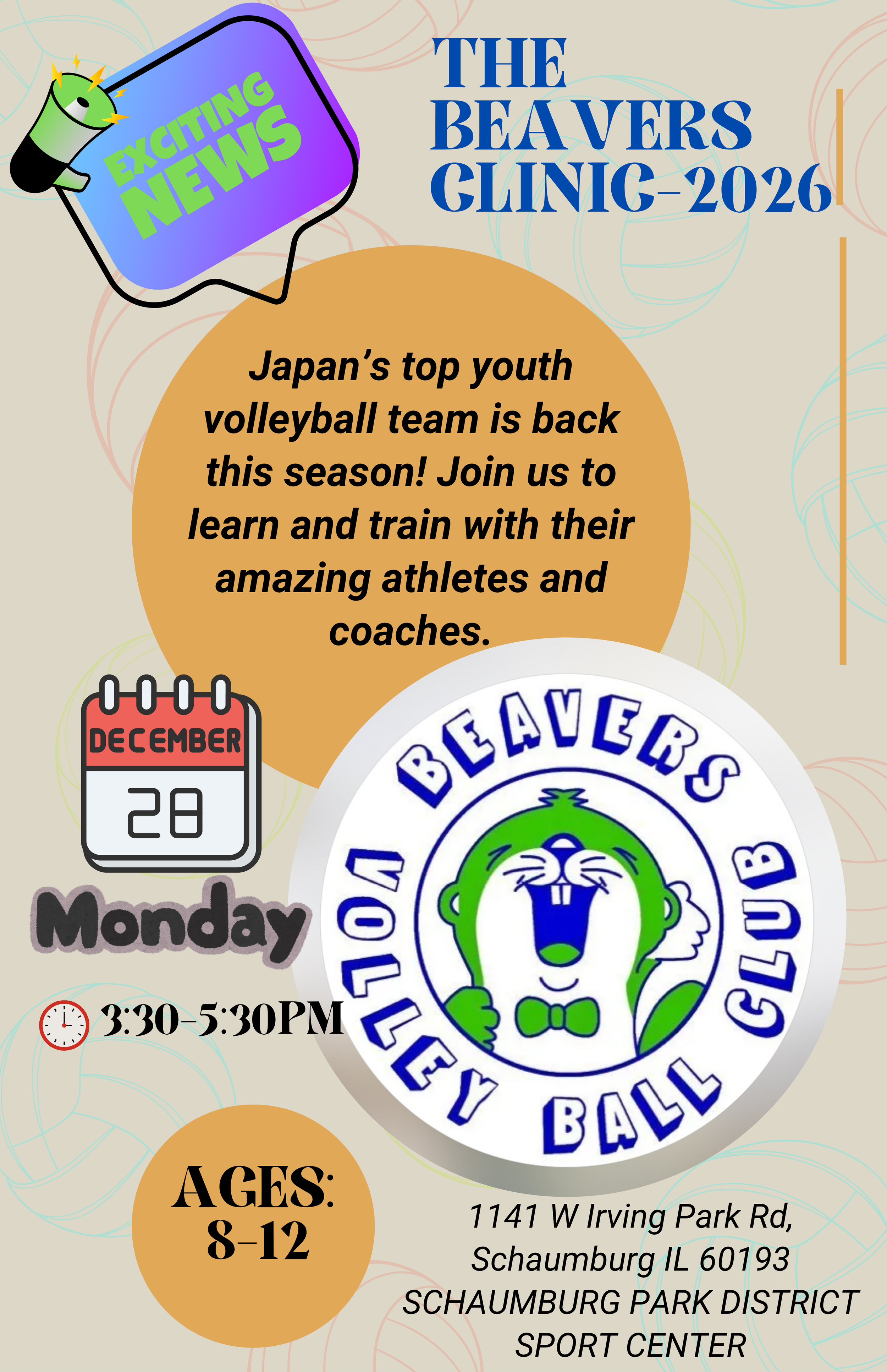 Beavers Clinic 2026: Monday Session (Schaumburg) - 8-12 ages