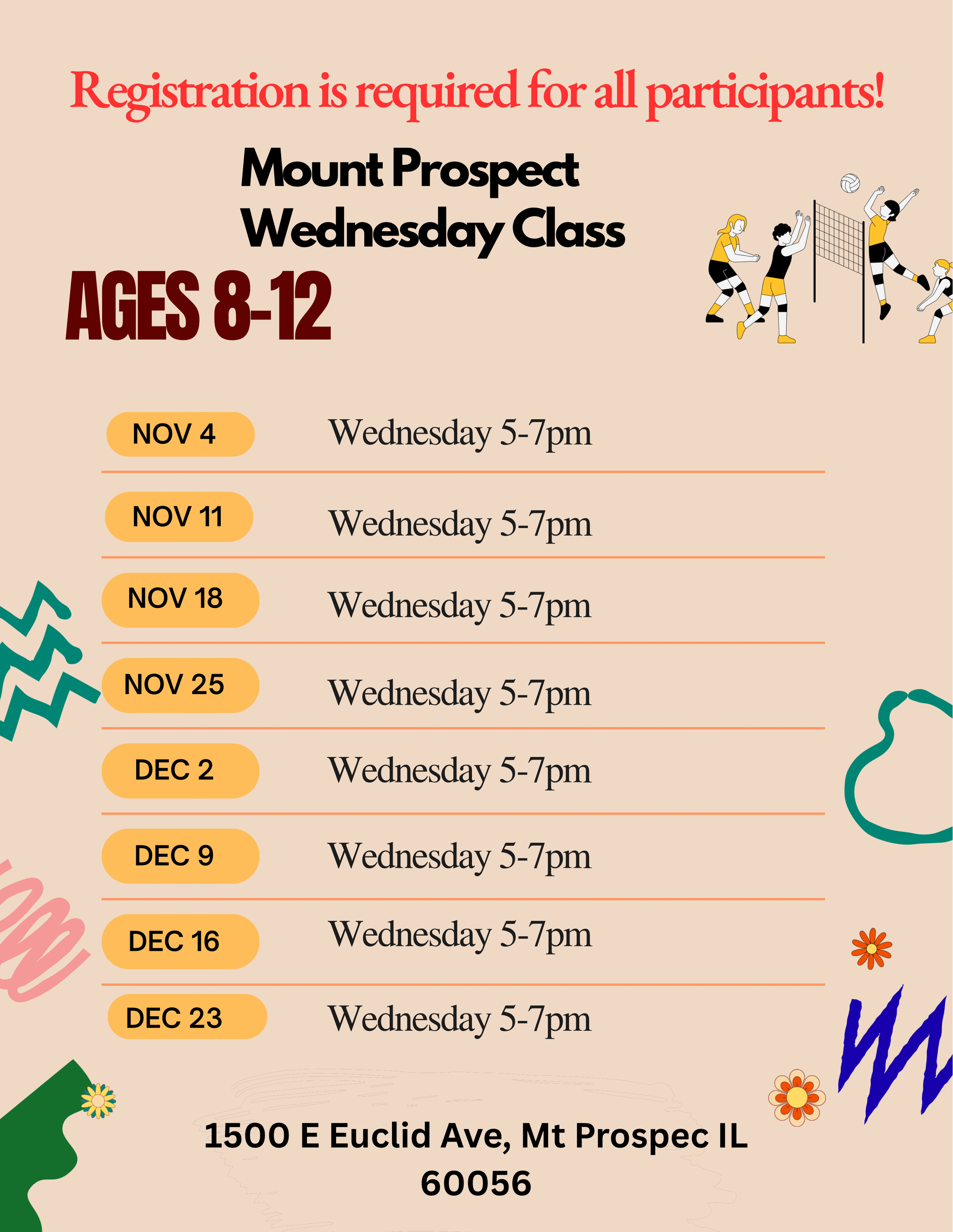 Wednesday Signer Ages (8-12)- 8 weeks - Mount Prospect Location - Wednesday — Od Volleyball