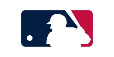 The Major League Baseball (MLB) logo featuring a silhouette of a batter against a red and blue background.