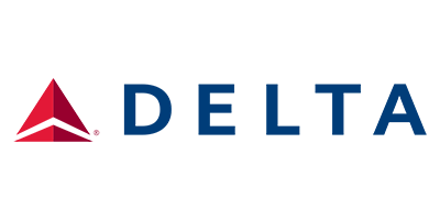 Delta Airlines logo featuring a red triangle symbol and blue text.
