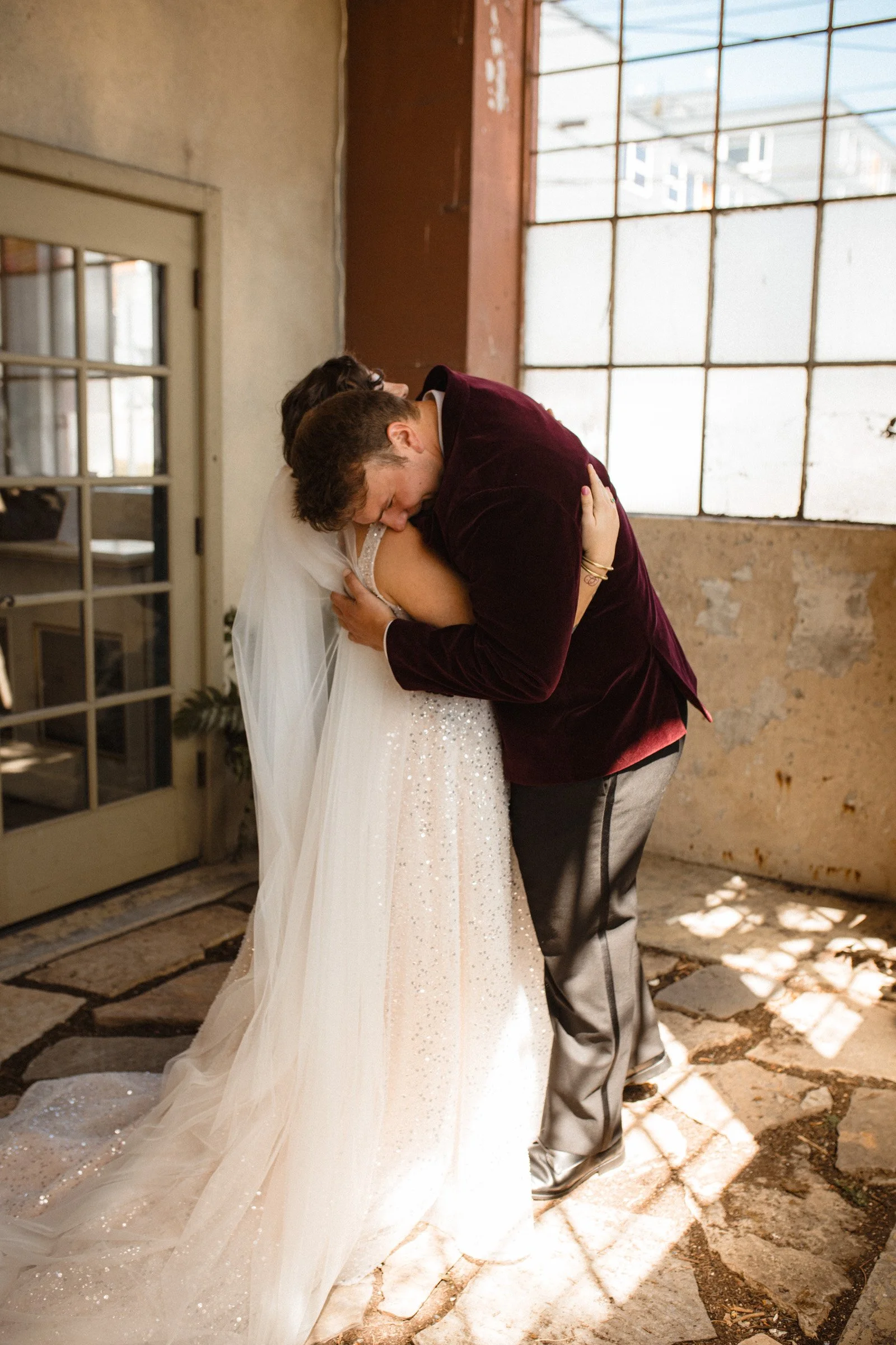 Bride and grooms first look at The Ruins, Queen Anne, Seattle