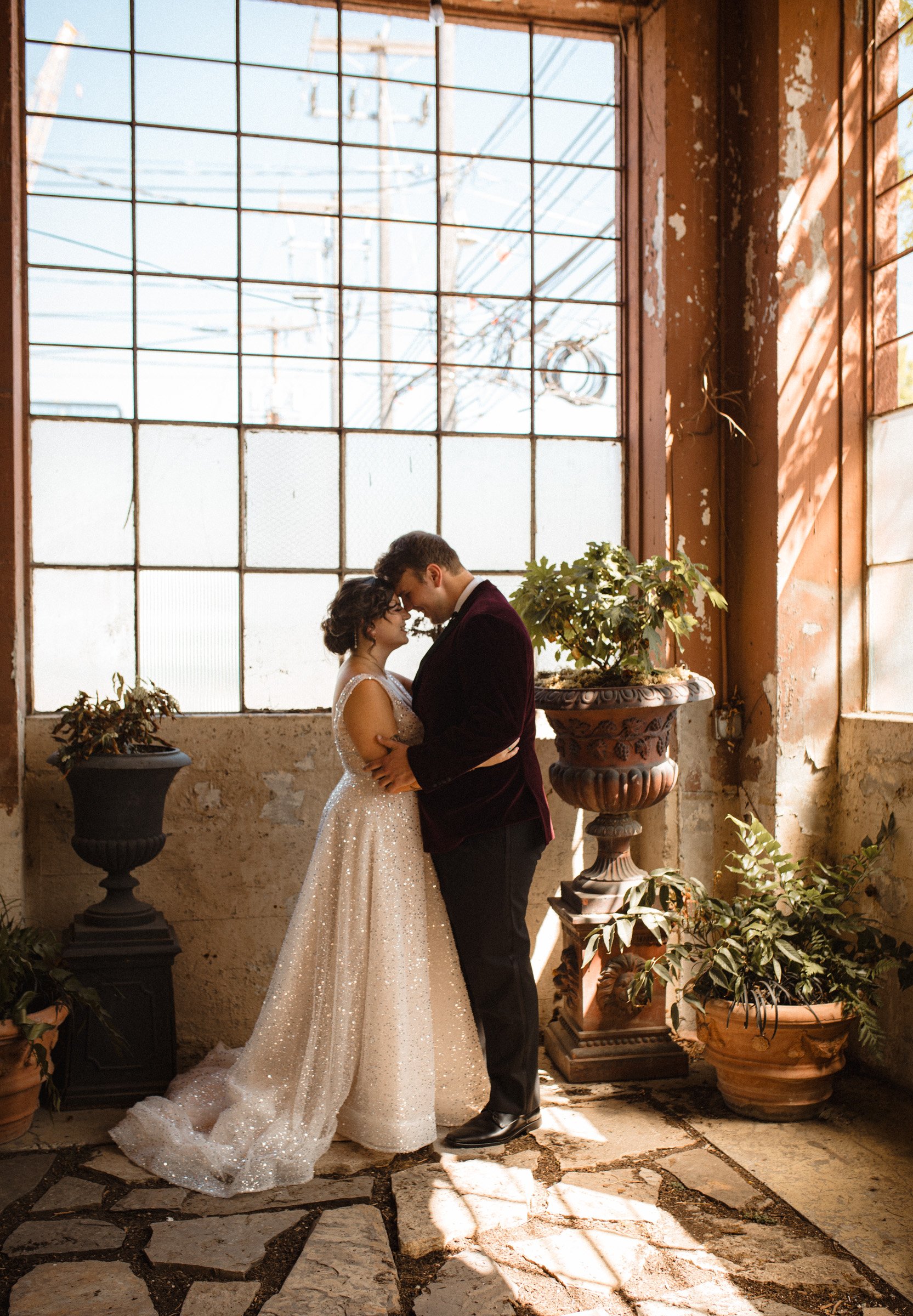 Bride and grooms first look at The Ruins, Queen Anne, Seattle