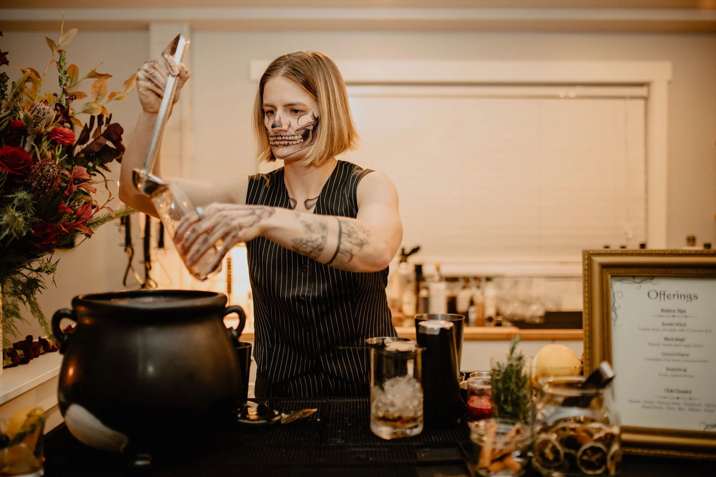 A caludron of bunch on the bar of this Halloween weekend wedding in Seattle