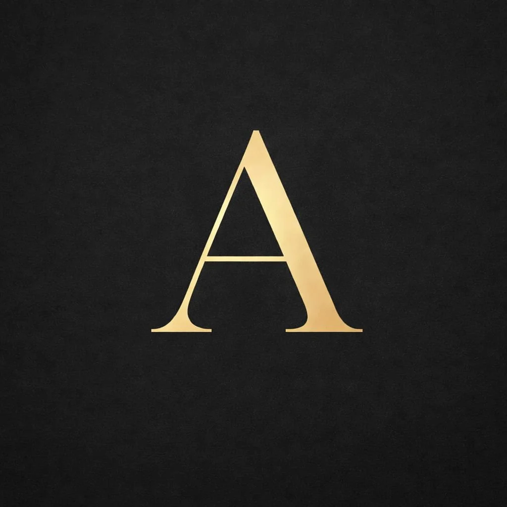 Gold letter A on a black background.