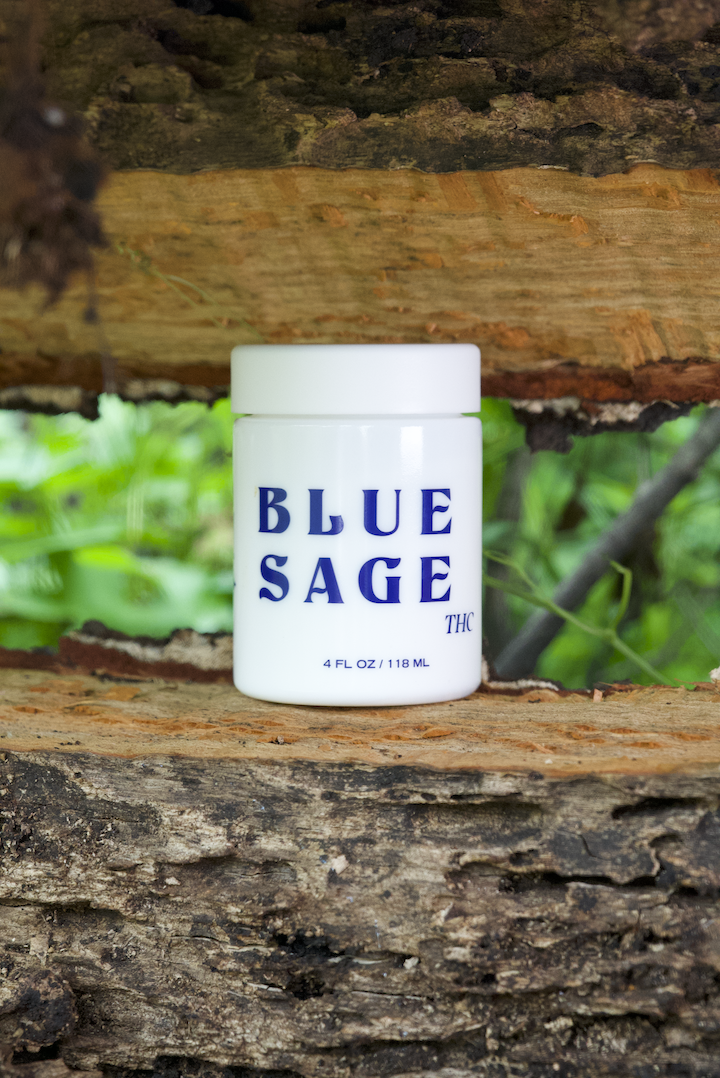 Blue Sage THC Jar on wood surface
