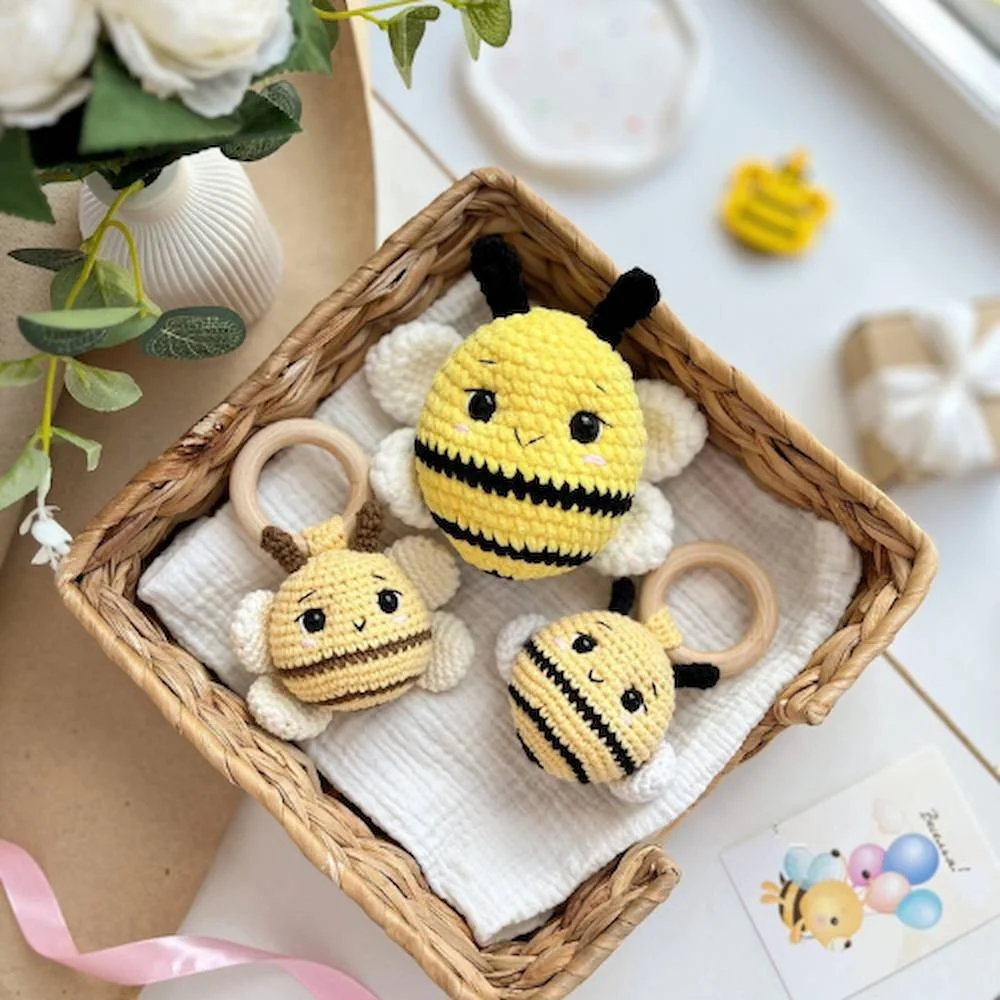 Bee Rattle for Baby Mobile Free Crochet Pattern