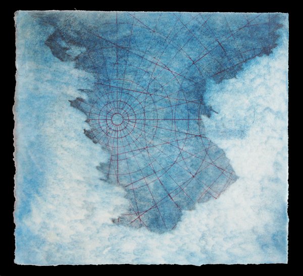 "Star Map VI", Pigment, screen print, and paraffin on kozo, 11" × 12"