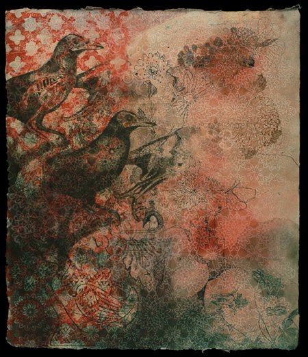 "Bone Cage", Intaglio, relief, lithography, and pigment on kita kota, 20" × 16.5"