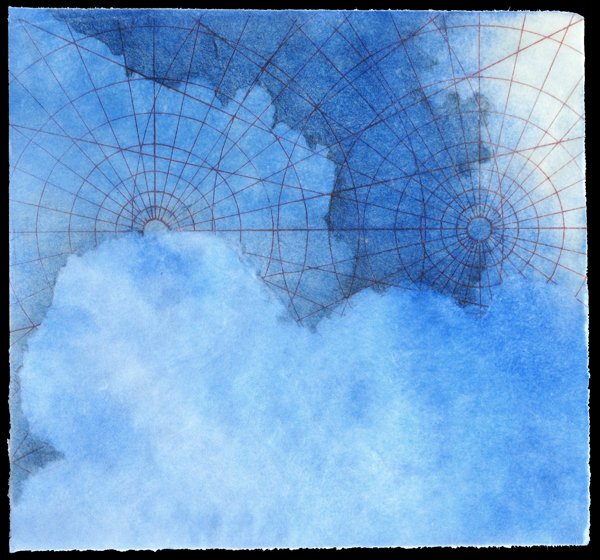 "Star Map III", Pigment, screen print and paraffin on kozo, 11" × 12"