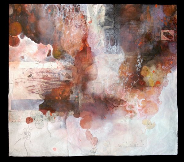 "Flock Together", Relief, intaglio, screen print, chine colle and pigment on kozo, 51" × 48"