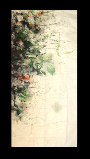 "Night Garden", Relief, screen print and pigment on kozo, 46.5" × 97"