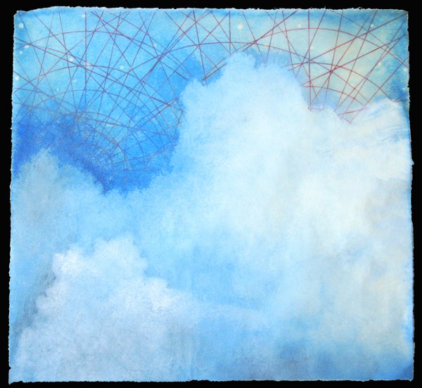 "Star Map I", Pigment, screen print, chine colle
and paraffin on kozo, 11" x 12"