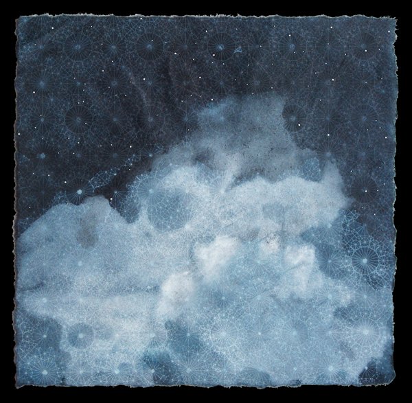 "Star Map VII", Pigment, screen print, paraffin and pin holes on kozo, 11" x 12"