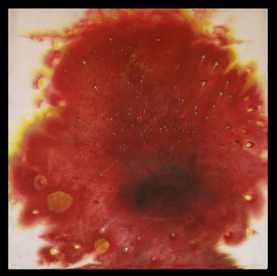 "Erupt", Relief and pigment on kozo, 32" x 32"