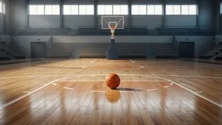 Empty basketball gym floor in Austin representing the middle school off-season training window.