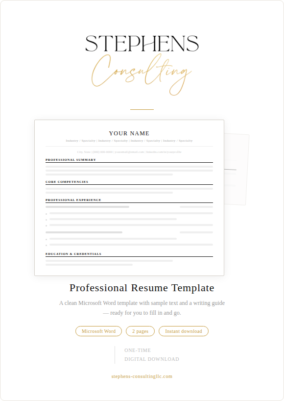 Professional Resume Template | Microsoft Word | Instant Download
