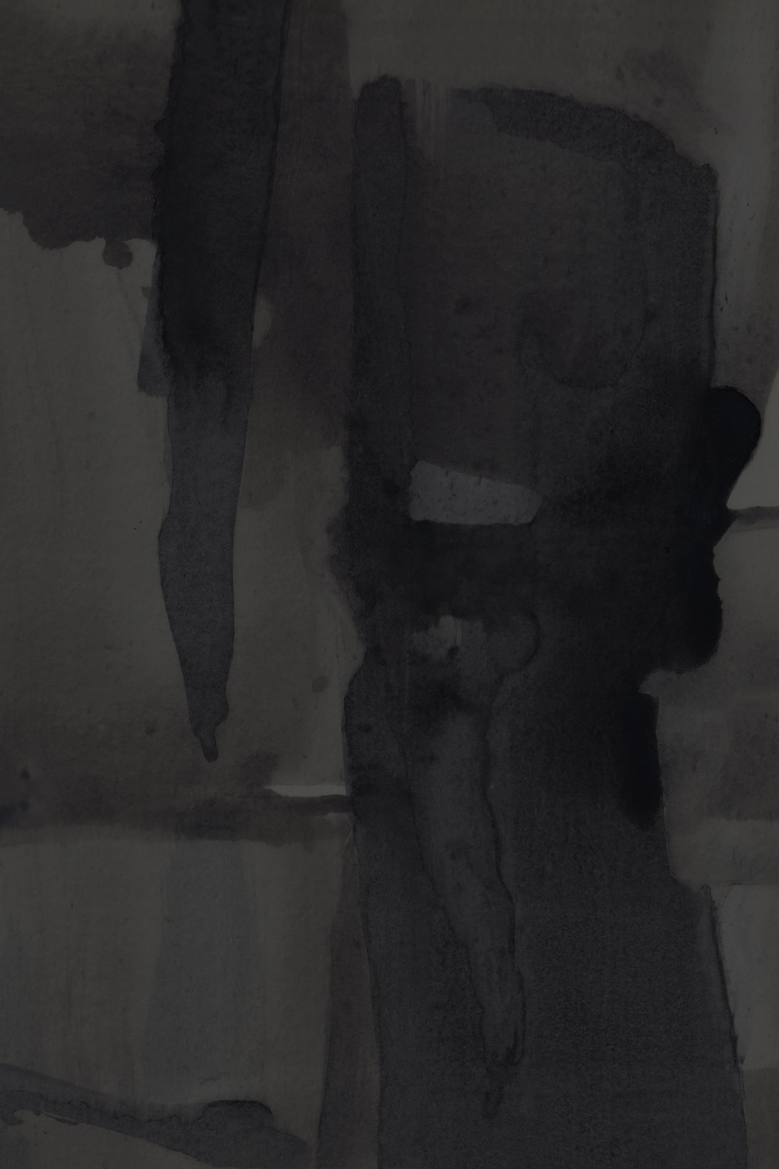 小樽群青のティールーム【翠】の包装紙に使用した、墨で描かれた抽象ドローイング。滲みと重なりによる静かな表情 / Abstract sumi ink drawing used in the wrapping paper for Otaru Gunjo Tearoom “Midori”, expressing subtle depth through bleeding ink and layered tones.